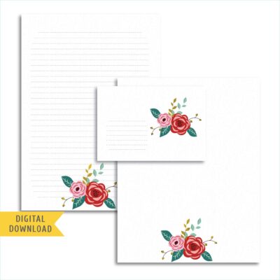 Royal Flower Writing Paper and Envelope. Instant Download