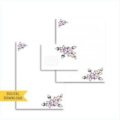 Violet Writing Paper and Envelope. Instant Download.