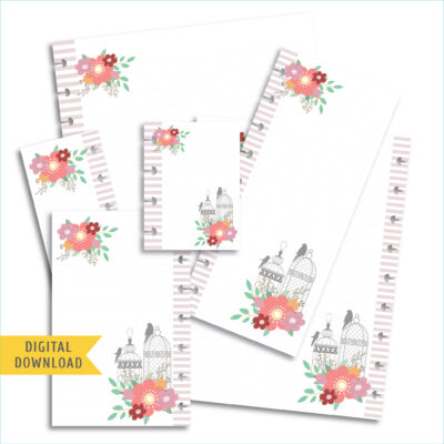 Birds and Flowers Note Planner Pages. Instant Download.