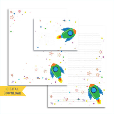 Rocket Writing Paper and Envelope. Instant Download