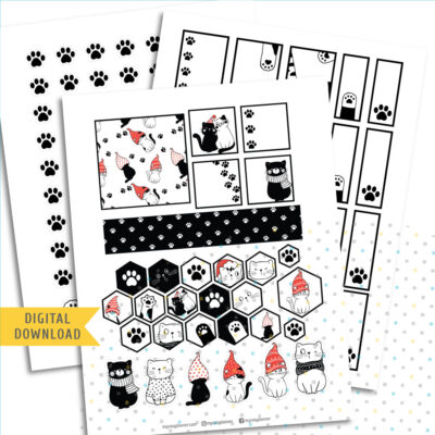 Winter Cats Stickers. Printable Planner Stickers.