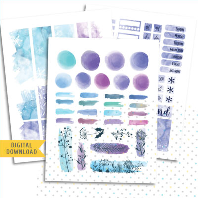 Ice Flowers. Printable Planner Stickers.