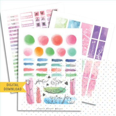 Colorful Spring Stickers. Printable Planner Stickers.