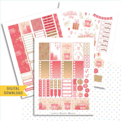 Happy Valentine's Day Sticker Kit. Printable Planner Stickers.