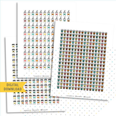 Coffee Doodle Stickers. Printable Planner Stickers.