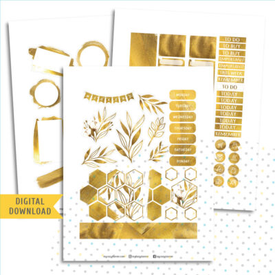 Golden Magic Sticker Kit. Printable Planner Stickers.