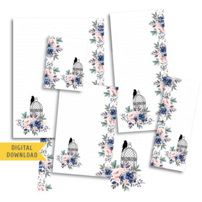 Printable Blue Flower Note Planner Pages