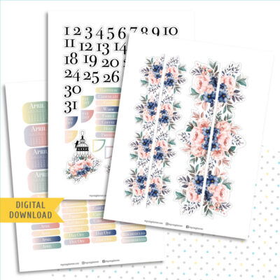 April Sticker Kit. Printable Planner Stickers.