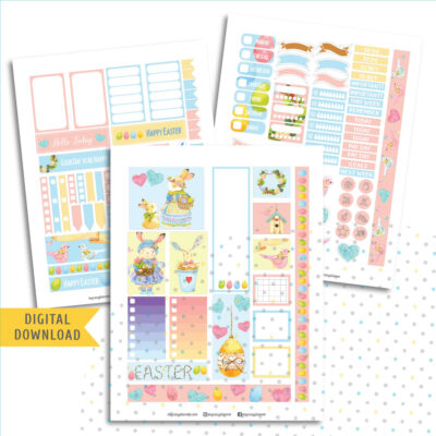 Easter Bunny Sticker Kit. Printable Planner Stickers.