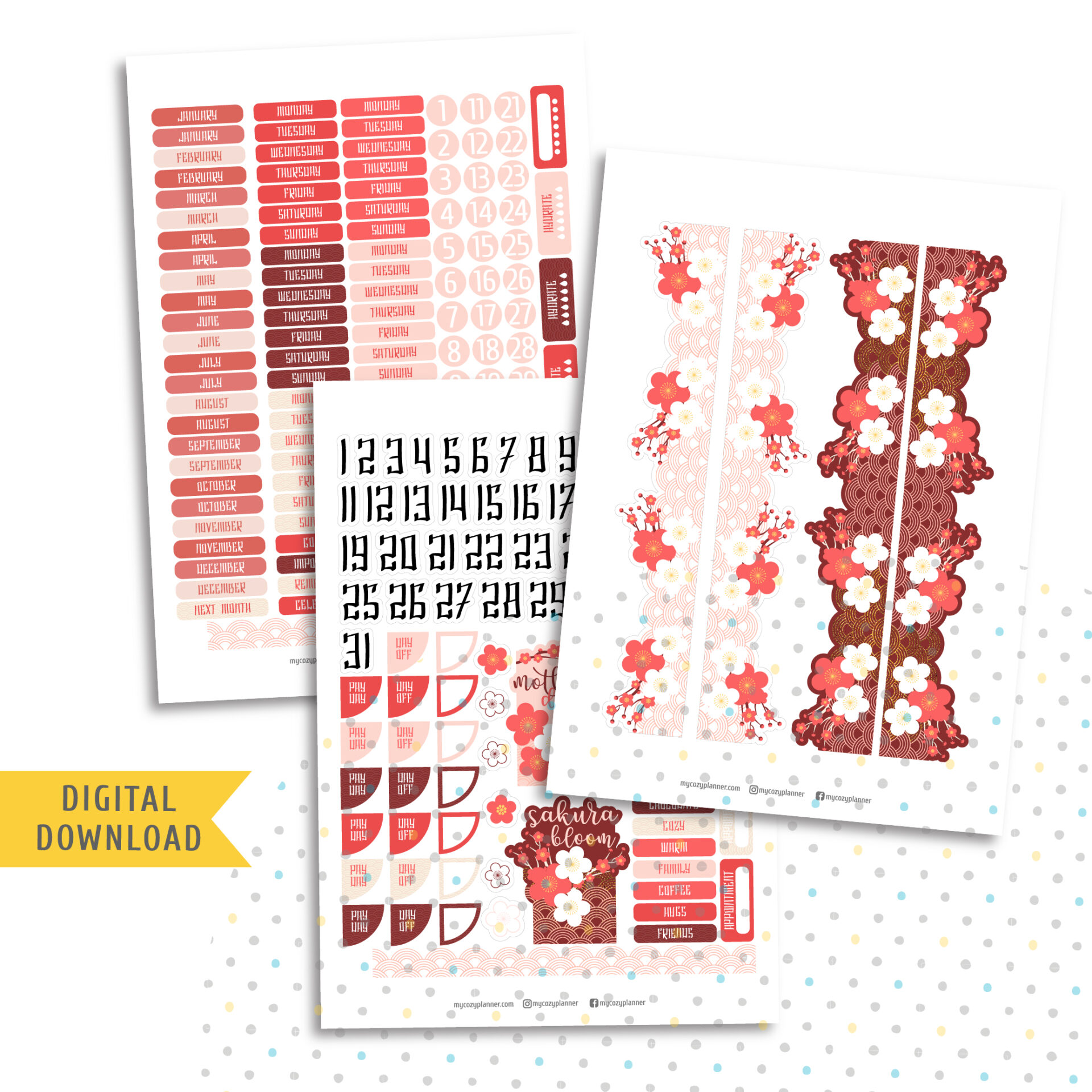 Japanese Sticker Calendar Japanese Sakura Monthly Sticker Kit. Printable Planner Stickers. - MY ...