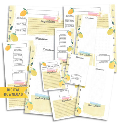 Vintage Lemon Recipe Planner Pages