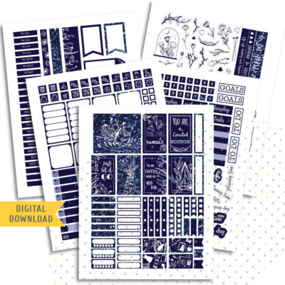 Glitter Flower Sticker Kit. Printable Planner Stickers.