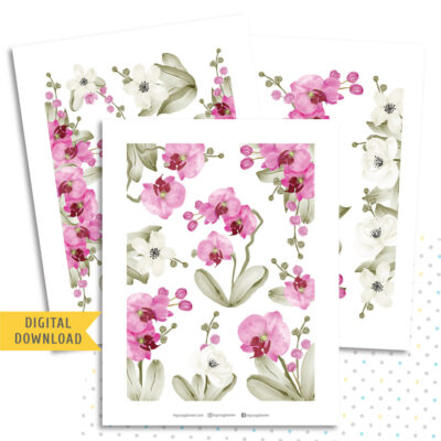 Pink Orchid Stickers. Printable Planner Stickers.