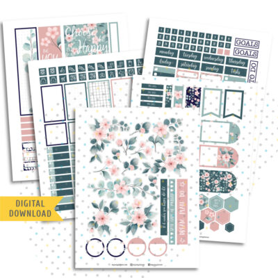 Elegant Flowers Sticker Kit. Printable Planner Stickers.