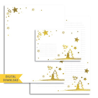 Golden Winter Writing Paper and Envelope. Instant Download.