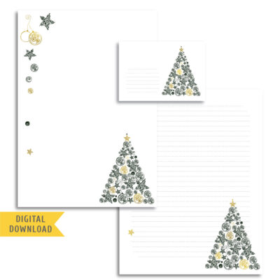 Christmas Tree Writing Paper and Envelope. Instant Download.
