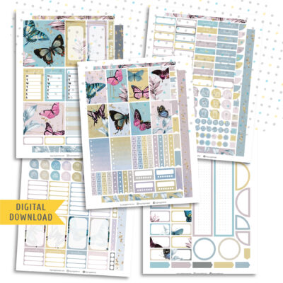 Watercolor Butterfly Sticker Kit. Printable Planner Stickers.