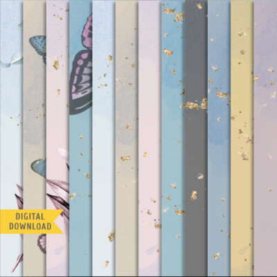 Watercolor Butterfly Digital Papers. Instant Download.