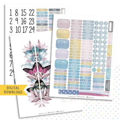September Sticker Kit. Printable Planner Stickers.