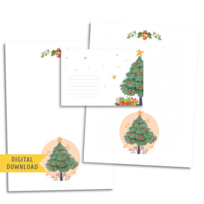 Warm Christmas Writing Paper and Envelope. Instant Download.