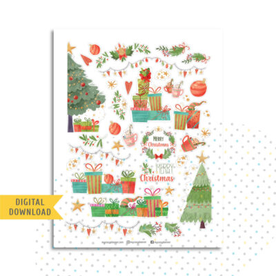 Warm Christmas Stickers. Printable Planner Stickers.
