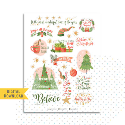Christmas Wording Stickers. Printable Planner Stickers.
