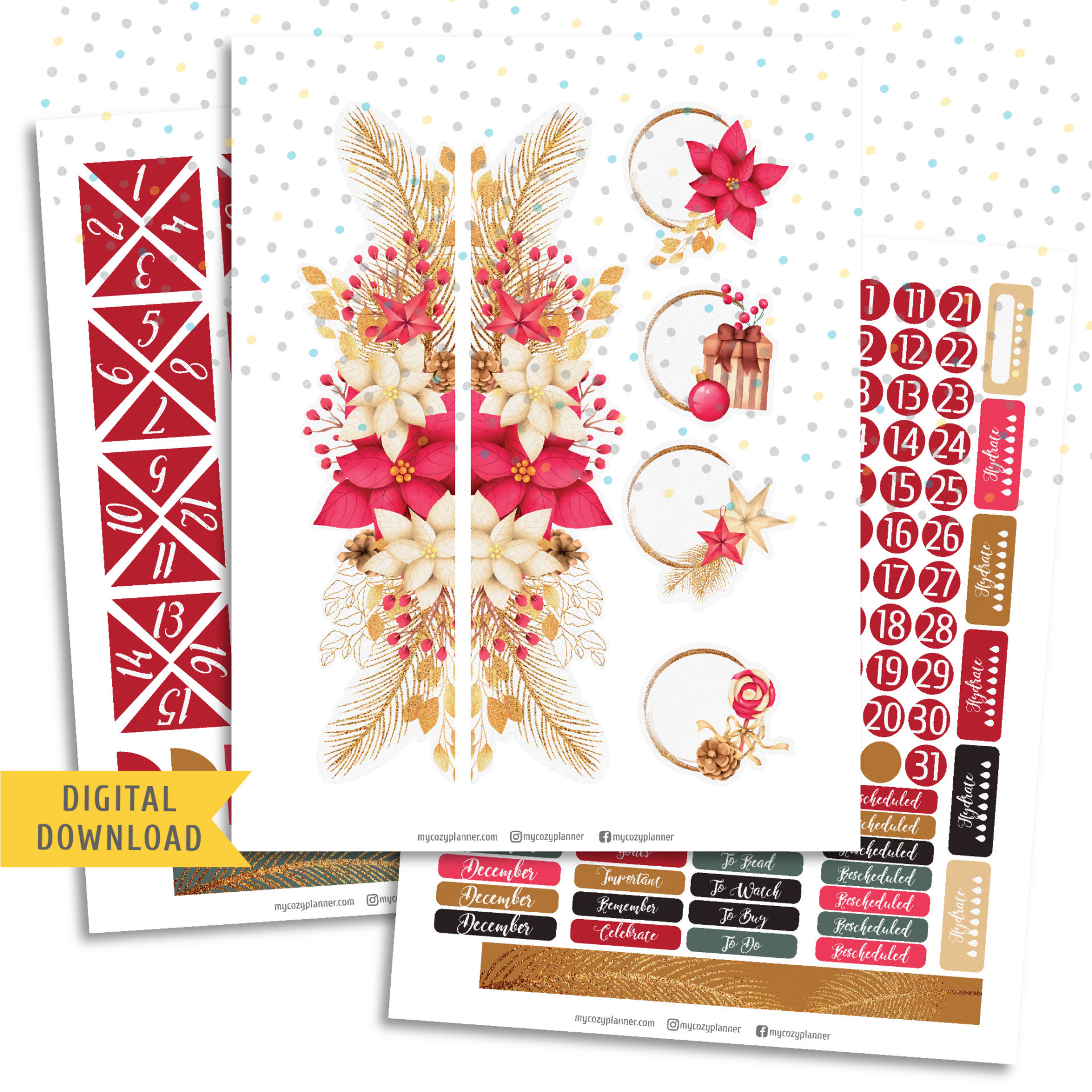 18 Dec Sticker December Sticker Kit. Printable Planner Stickers. - MY COZY PLANNER