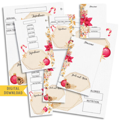 Printable Stylish Christmas recipe page kit
