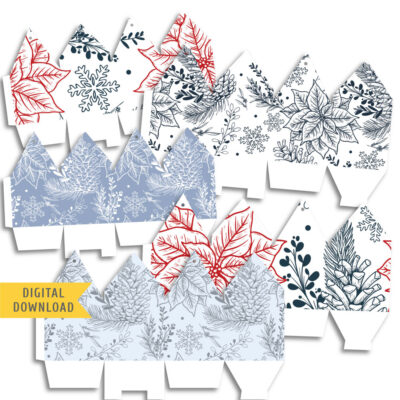 Christmas Flower Gift Box. Printable Christmas Decor.