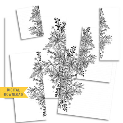 Black Flowers Note Planner Pages. Instant Download.
