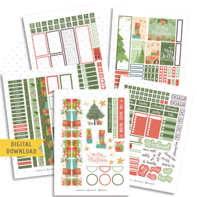 Watercolor Warm Christmas Sticker Kit. Printable Planner Stickers.