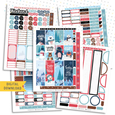 Winter Cute Animal Sticker Kit. Printable Planner Stickers.
