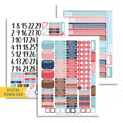 January Sticker Kit. Printable Planner Stickers.