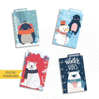 Cute Winter Animals Divider Kit. Printable Planner Dividers.