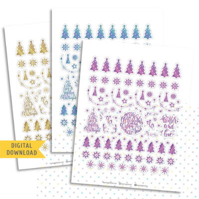Shiny Christmas Stickers. Printable Planner Stickers.
