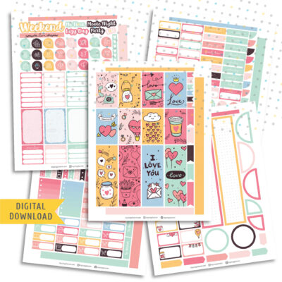 Doodle Love Sticker Kit. Printable Planner Stickers.