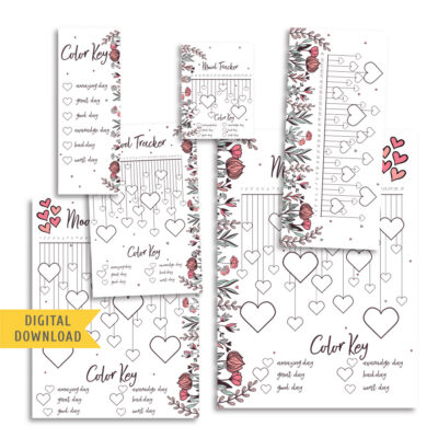 Doodle Love Mood Tracker Planner Pages. Instant Download.