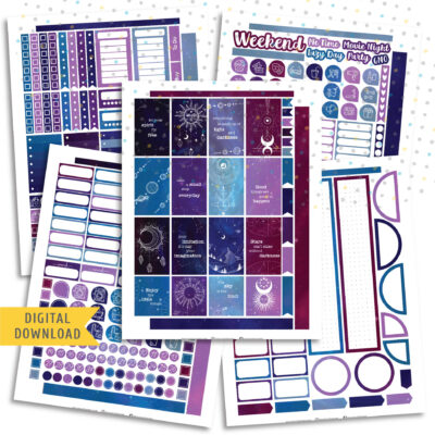 Mystery Galaxy Sticker Kit. Printable Planner Stickers.
