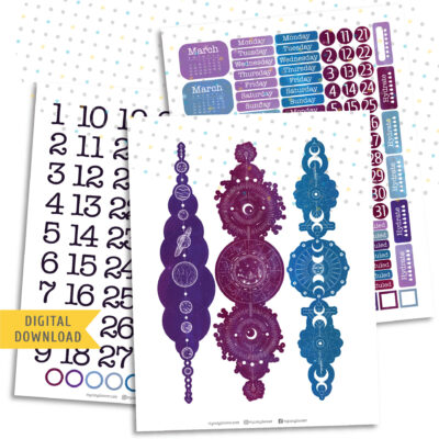 Mystery Galaxy Monthly Sticker Kit. Printable Planner Stickers.