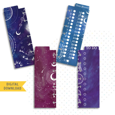 Mystery Galaxy Divider Kit. Printable Planner Dividers.
