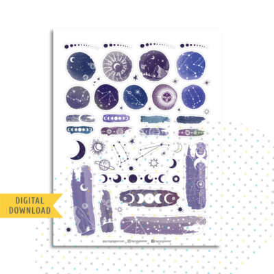 Mystery Galaxy Stickers. Printable Planner Stickers.
