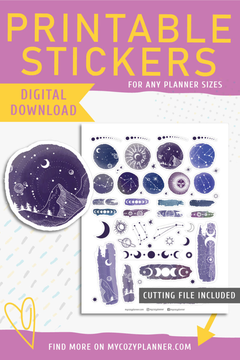 Mystery Galaxy Stickers. Printable Planner Stickers. - MY COZY PLANNER
