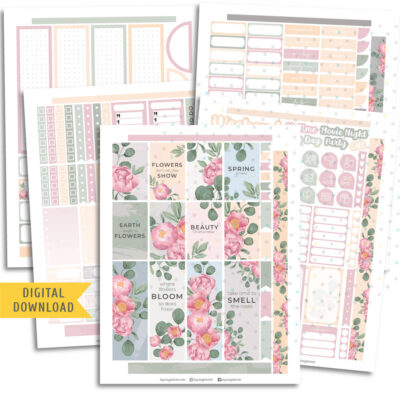 Pink Bloom Sticker Kit. Printable Planner Stickers.