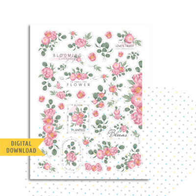 Pink Bloom Stickers. Printable Planner Stickers.