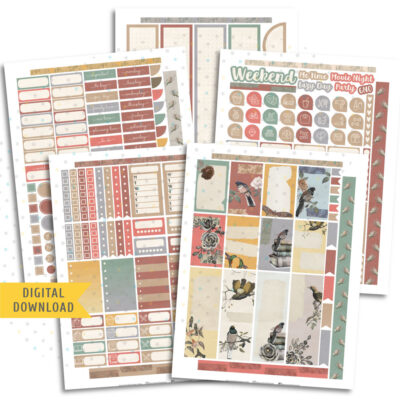 Vintage Birds Sticker Kit. Printable Planner Stickers.