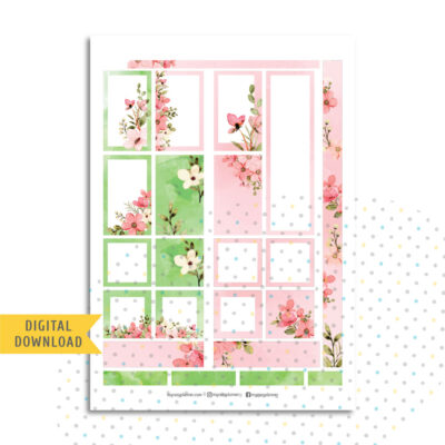 Pink Flower Border Stickers. Printable Planner Stickers.