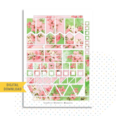 Pink Flower Flag Stickers. Printable Planner Stickers.