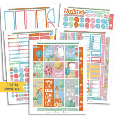 Hot Air Balloon Sticker Kit. Printable Planner Stickers.