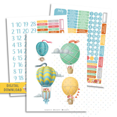 Hot Air Balloon Monthly Sticker Kit. Printable Planner Stickers.