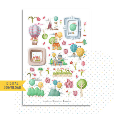 Hot Air Balloon Stickers. Printable Planner Stickers.
